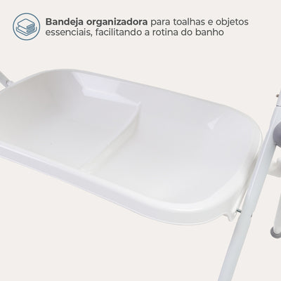 Banheira Sicília Duo com Suporte Infanti Branco e Cinza - Tudo pertinho para um banho tranquilo